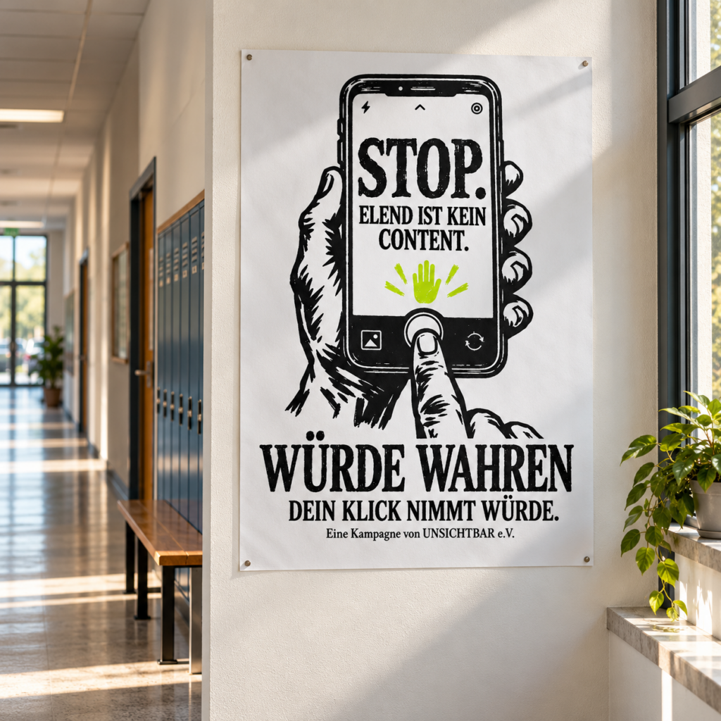 Würde-wahren-Plakat an der Wand eines Schulflurs