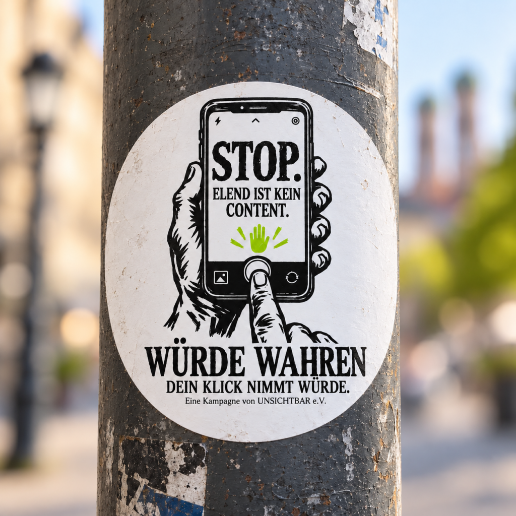 Runder Würde-wahren-Aufkleber an einem Laternenmast